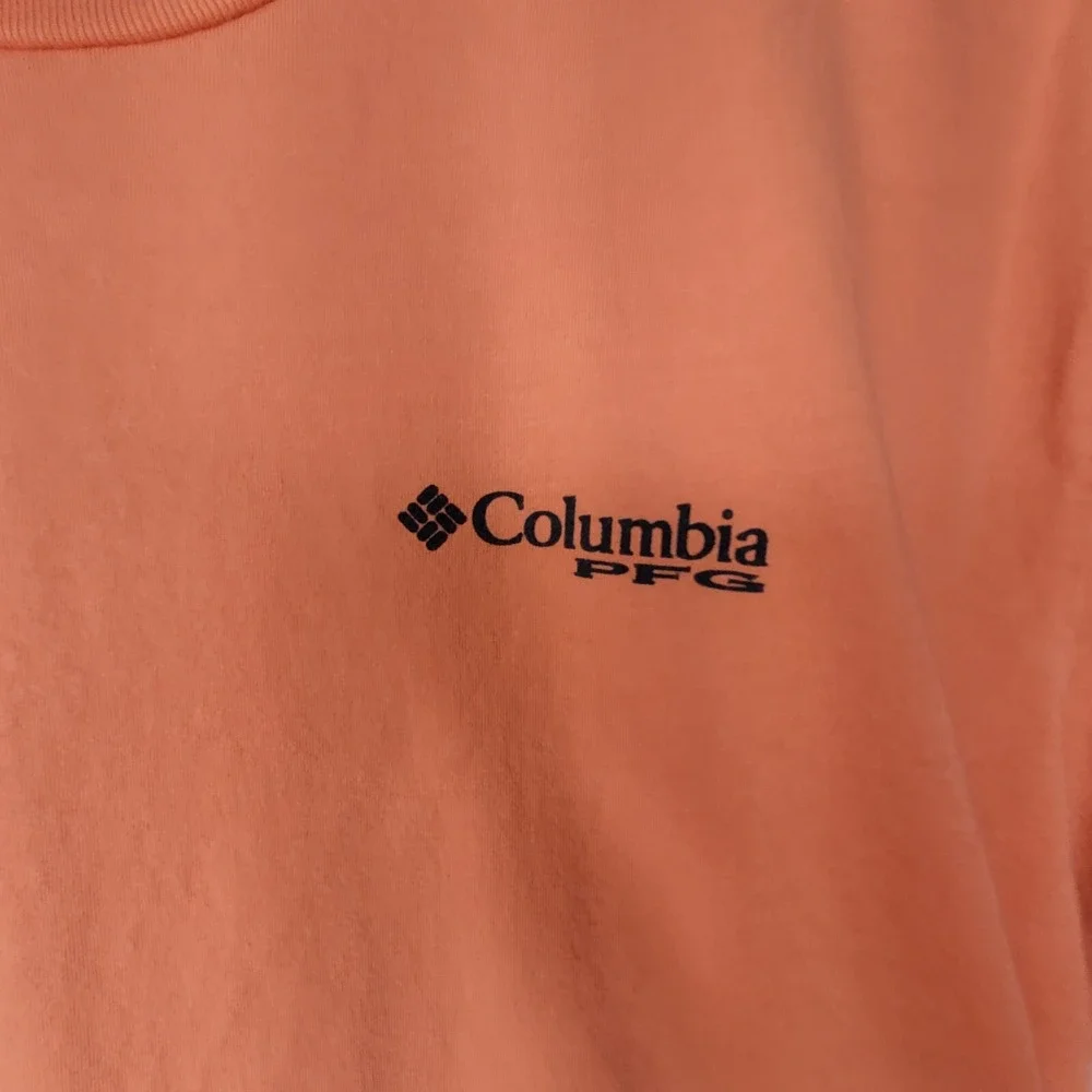 Columbia PFG Shirt Men's Size Large‎ Orange Short Sleeve Fishing Logo Outdoor